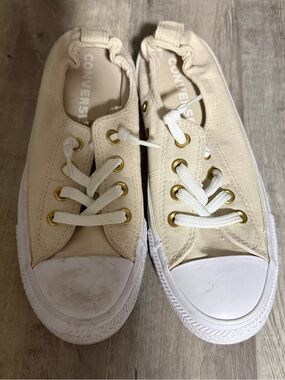 Converse Woman’s Canvas Converse — Cream with Gold Eyelets